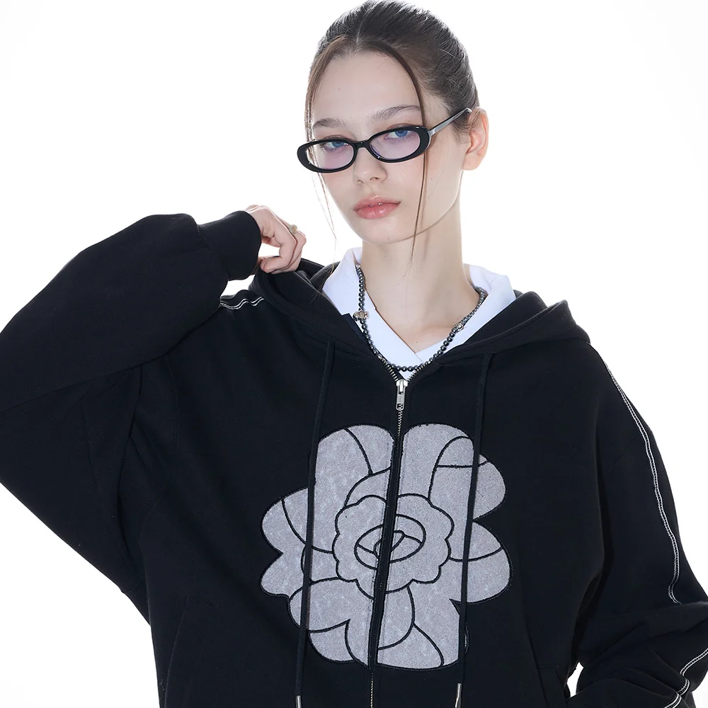 L14 ROSE HOOD ZIP-UP (BLACK)