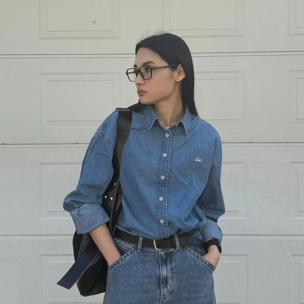 女裝 基本款 牛仔 襯衫 靛藍 中度
