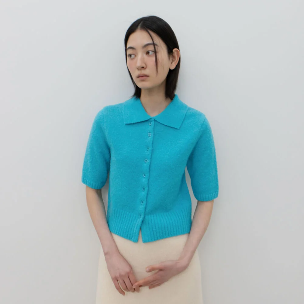 HALF-SLEEVE COLLAR CARDIGAN / BLUE