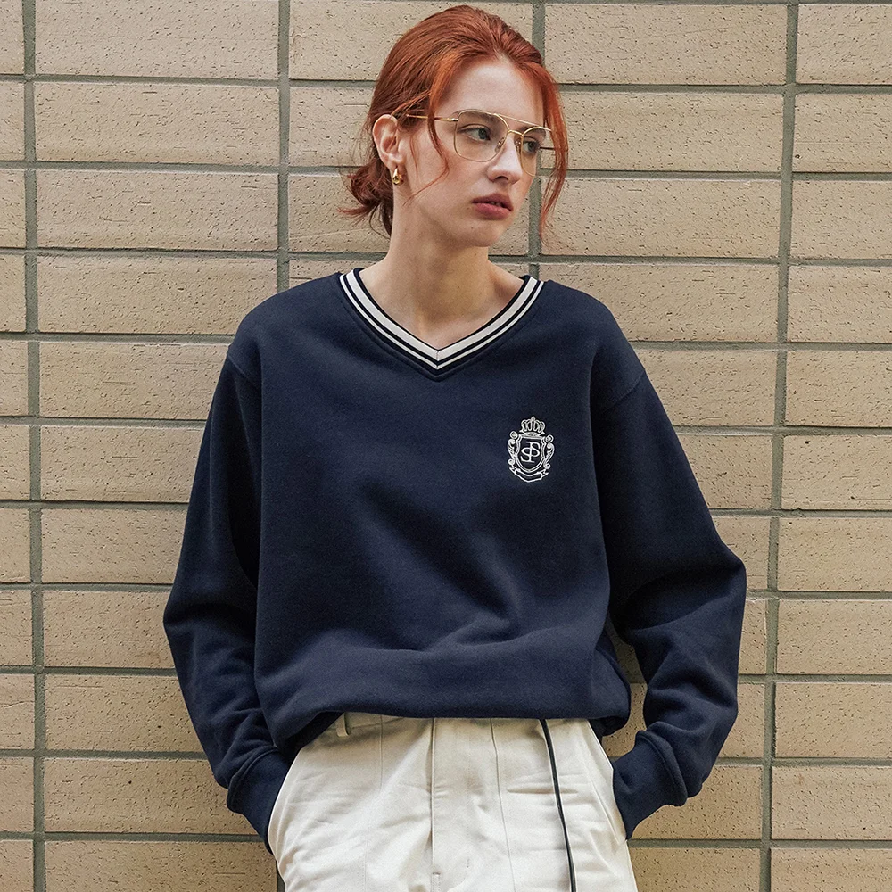 SITP5180 V領 Royal 刺繡 衛衣_Navy