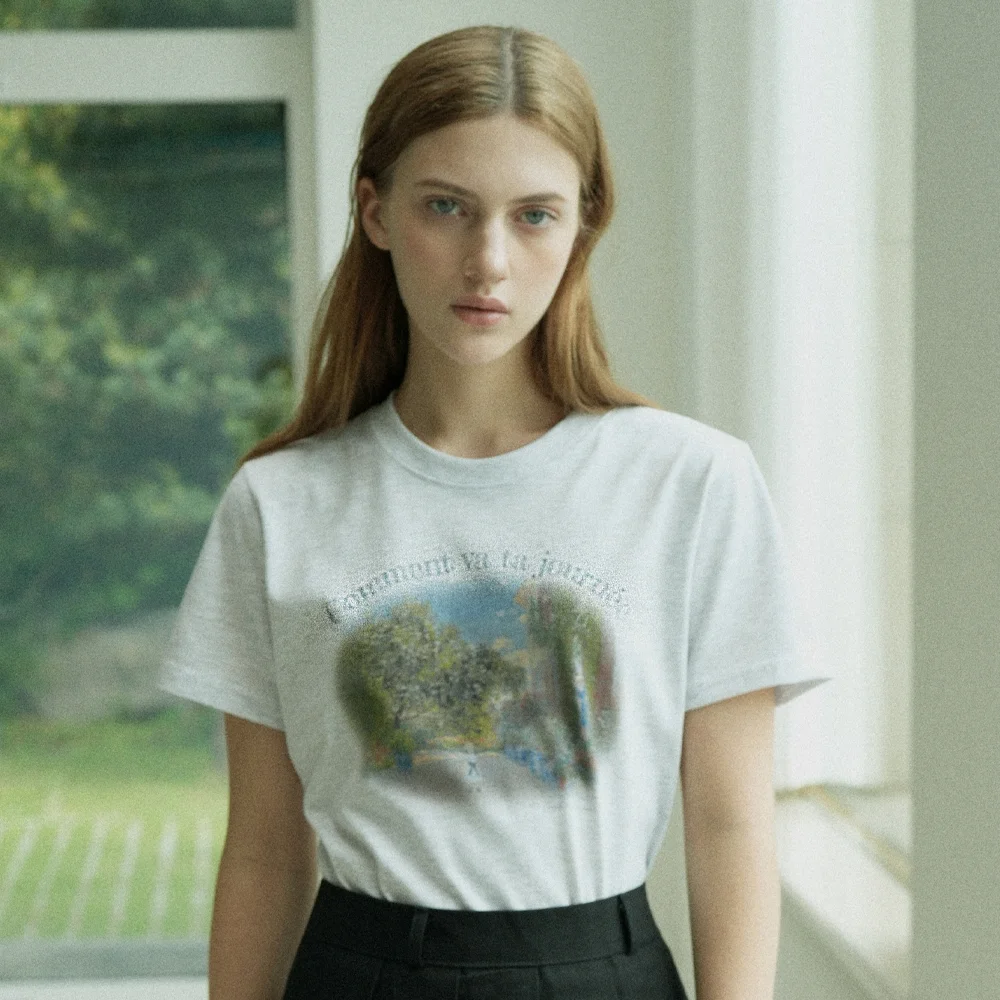 Journee Art Work Printing T-shirt (white melange)
