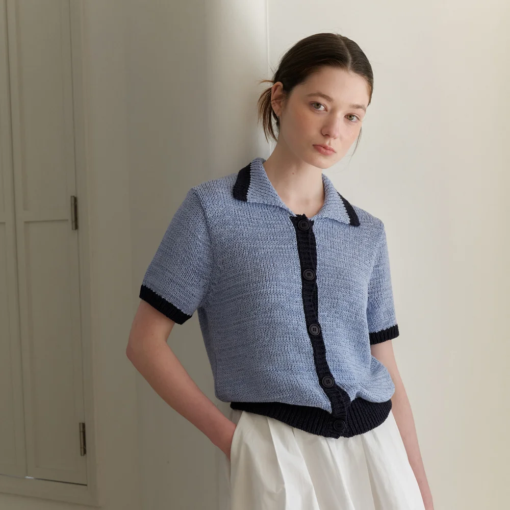 COLOR TAPE CARDIGAN_SKY BLUE