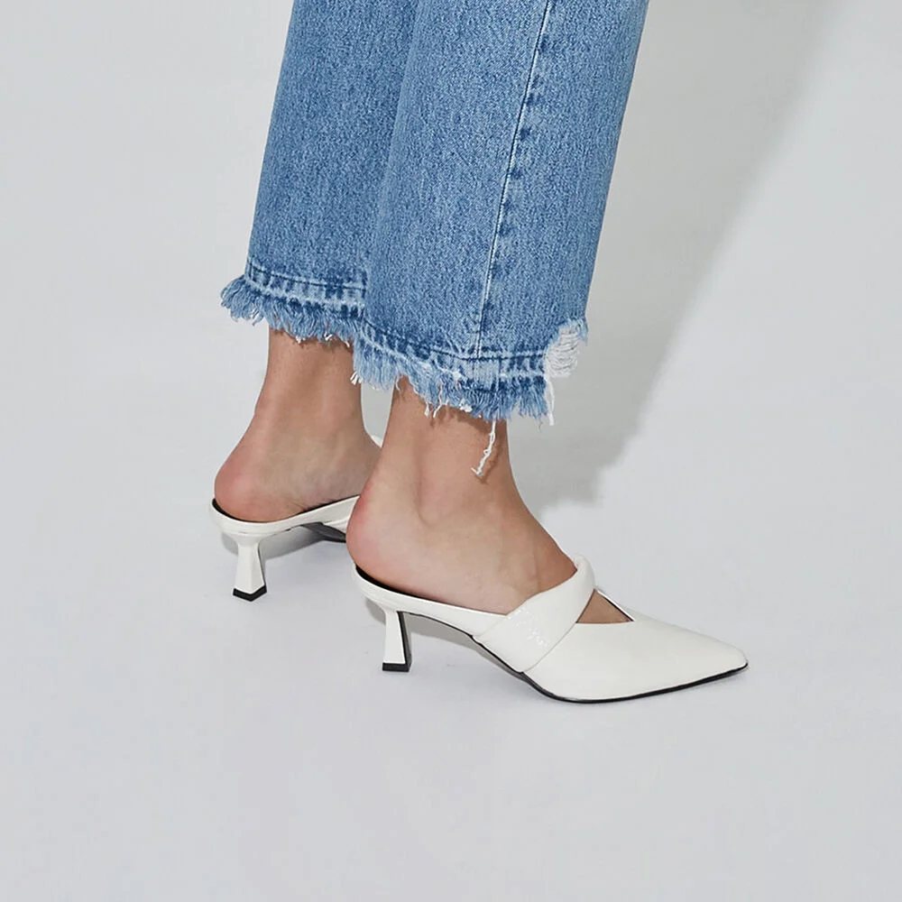 Anna Mules 6cm Heels Crush Nappa Off-White