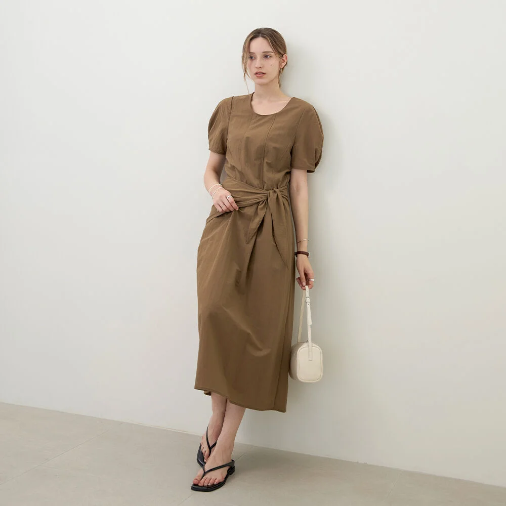 兩穿 絲巾 連身裙套裝 BROWN