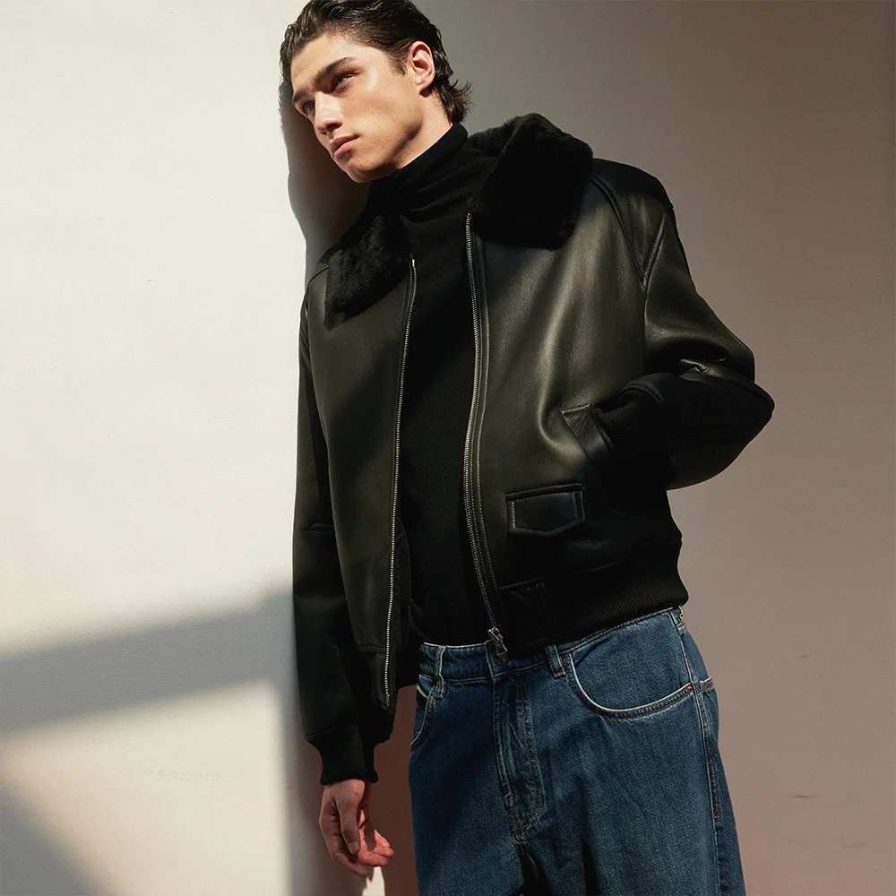 Minimal Shearling Bomber Jumper_Black