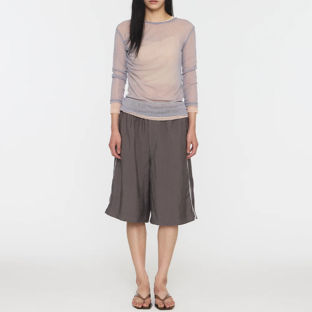 SPANGLE BERMUDA PANTS - GREY