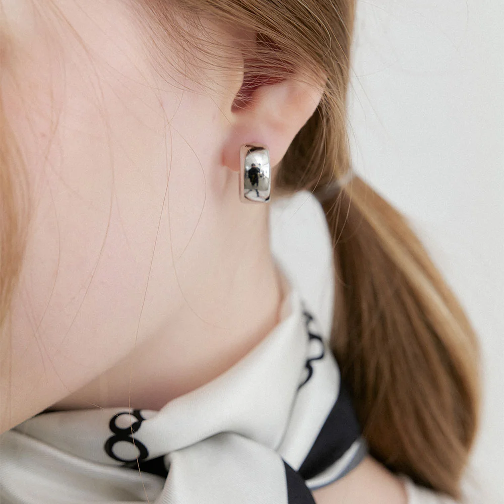 basic round one touch earrings (E065_silver medium)