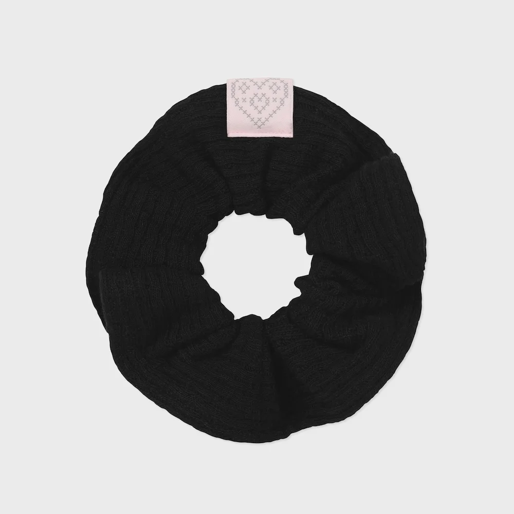 pointelle knit hair scrunchie black