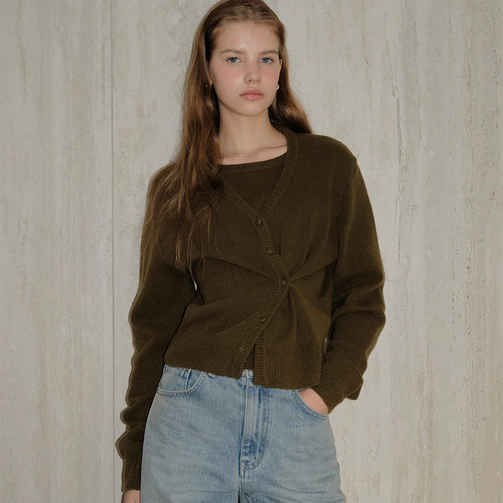 comos 1637 layered two-way crop knit (dark olive)