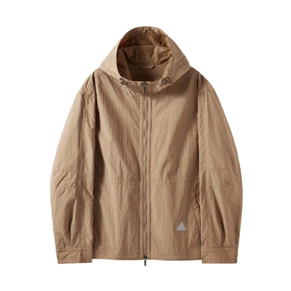 SLEEVES CHEQUERED HOOD JUMPER - D/BEIGE (P251UJP103)