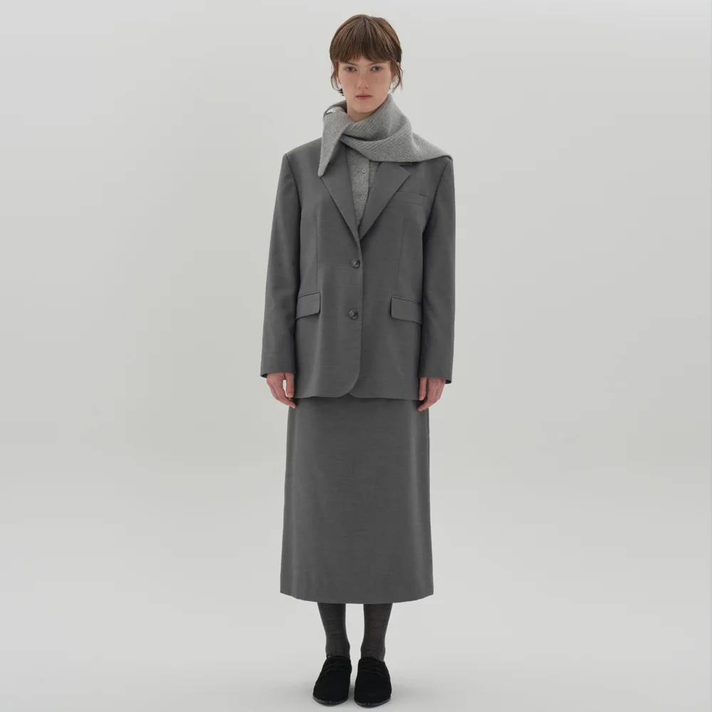classic oversized jacket + H line skirt set_gray