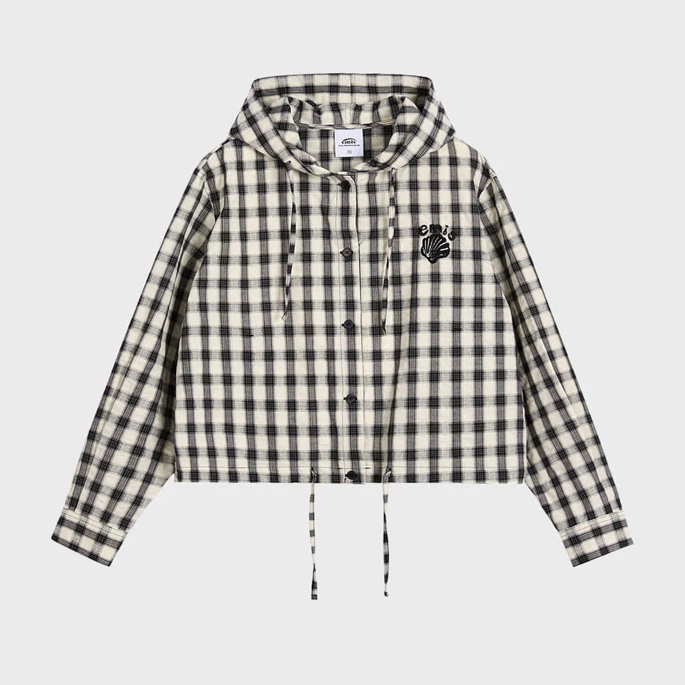 HOODED CHECK SHIRT-IVORY