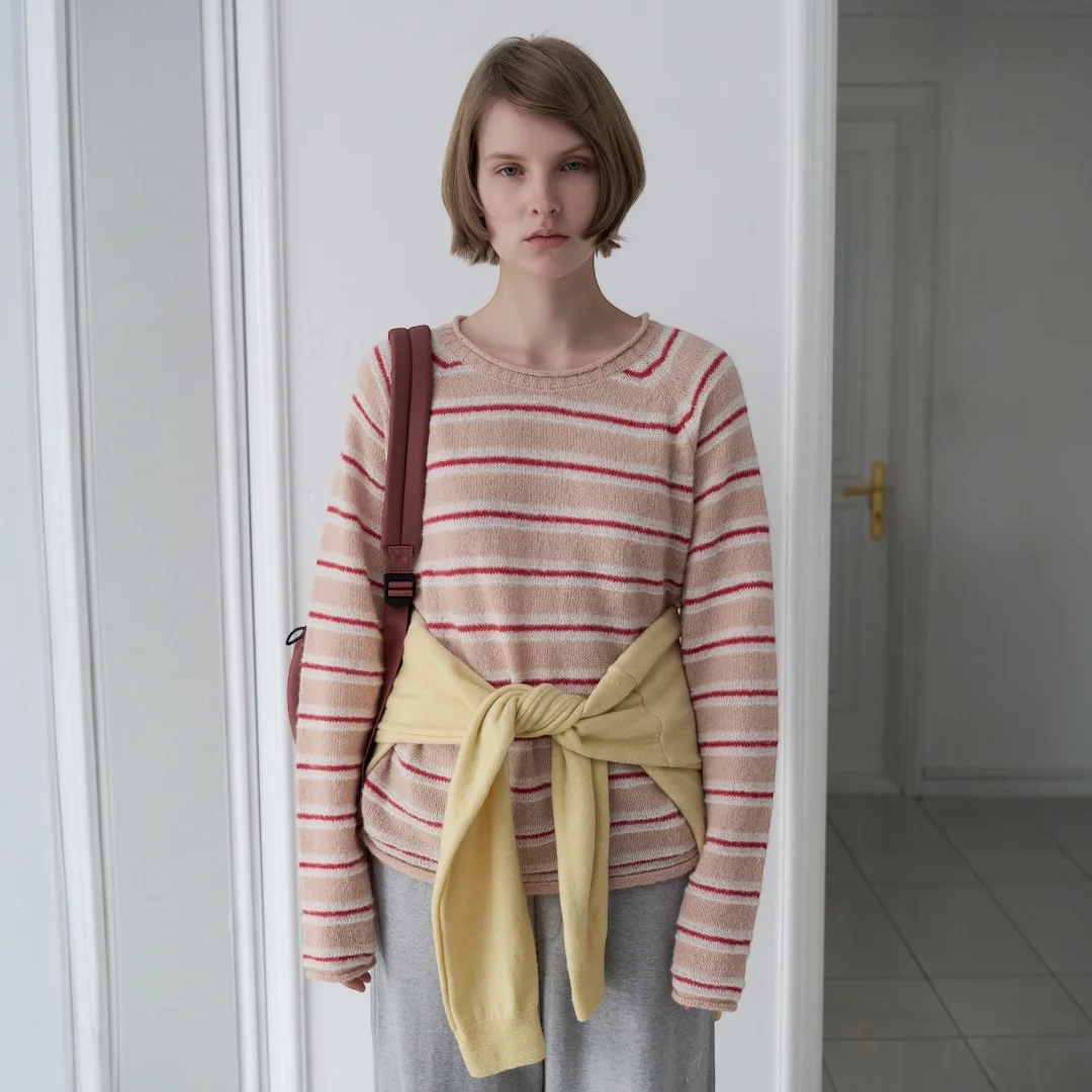 Roll Stripe Alpaca Knit (Pink)