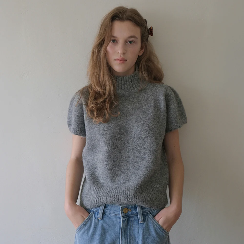 Turtleneck Emma Half Puff Knit - Grey