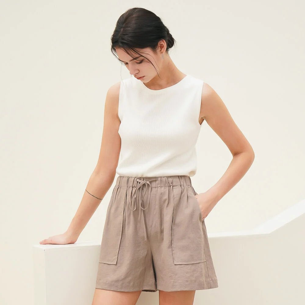 Linen String Short Pants_Brown