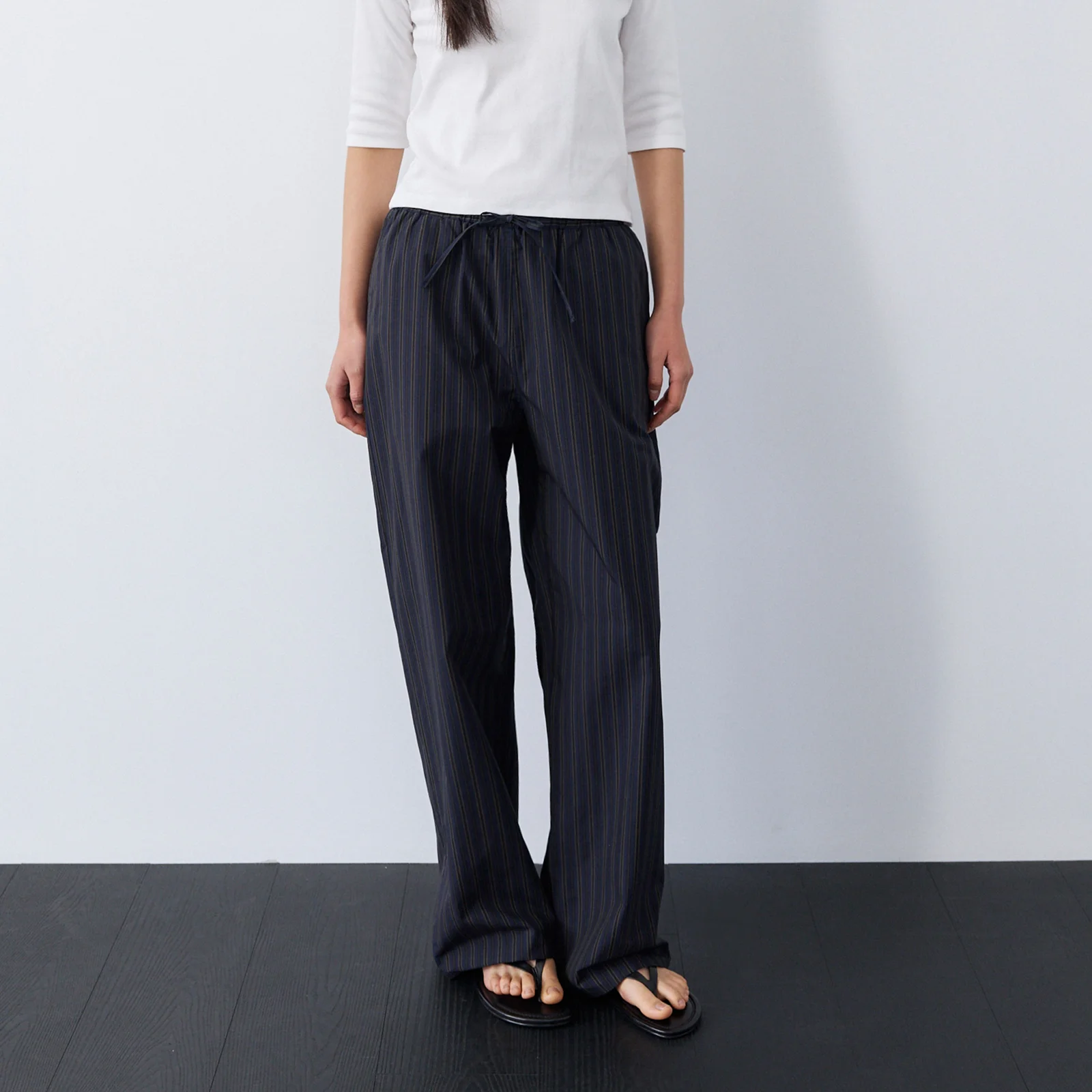 Striped Wide Pants-Navy