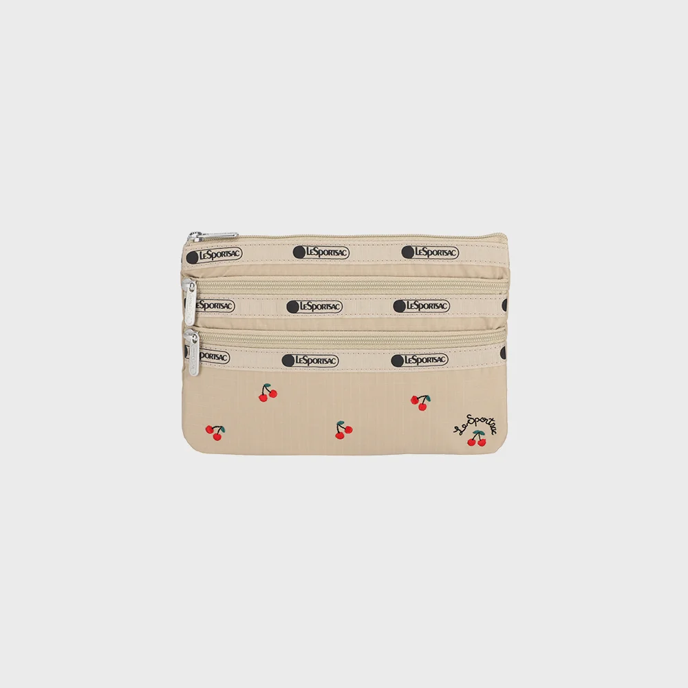 櫻桃 刺繡 Three Zip 化妝品 化妝袋