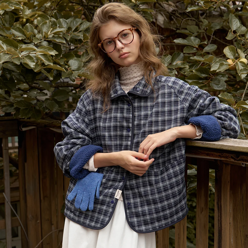 A CHECK FLEECE REVERSIBLE JUMPER_NAVY