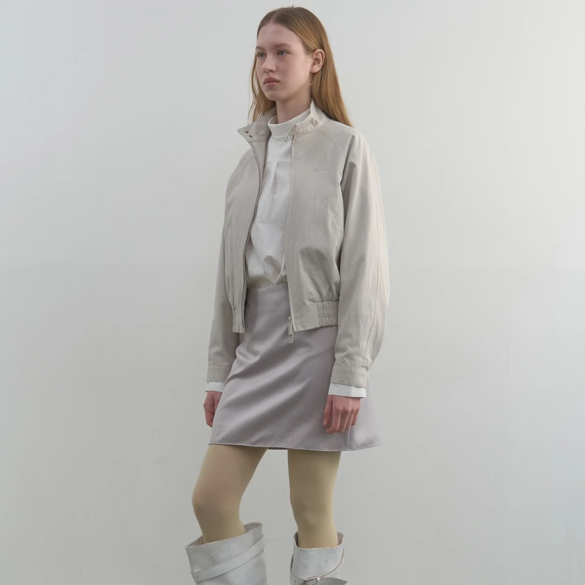 COTTON PLEATS BOMBER JACKET_SOFT GREIGE