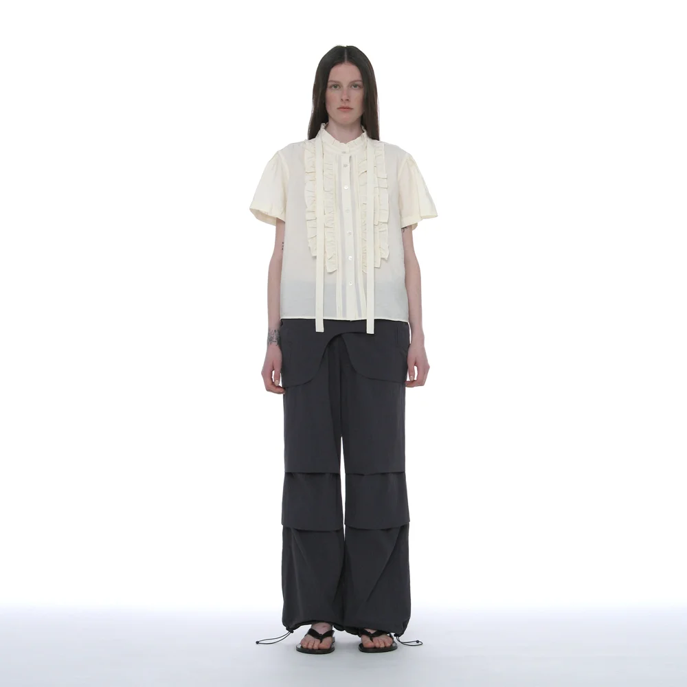 BELTED LAYERED PARACHUTE PANTS_NAVY