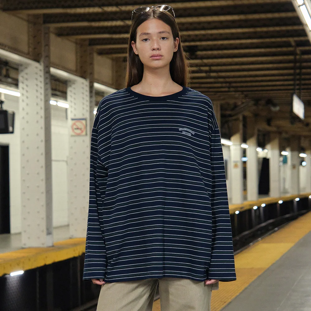 Timber Stripe Long Top - Navy