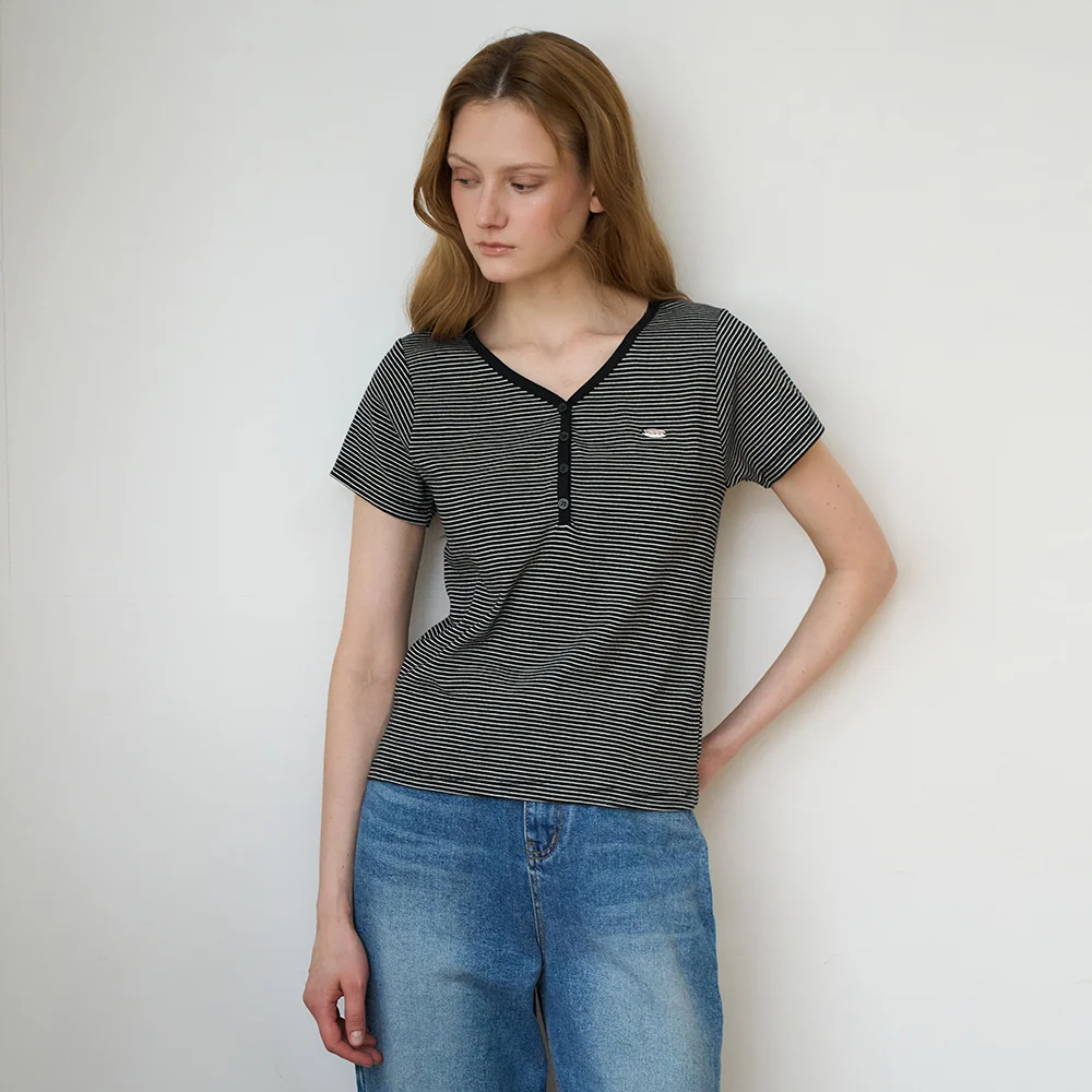 Stripe Henley Neck T-shirt