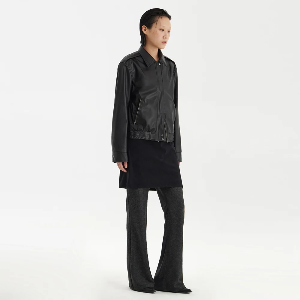 Faux Leather Bomber - Black