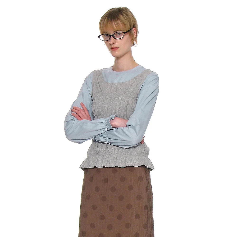 ALL-IN-ONE SMOCKED LONG SLEEVE TOP_SKY