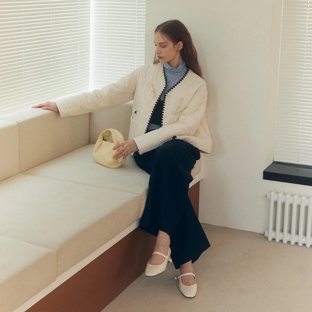 V-NECK DUFFLE PADDING (sand ivory)