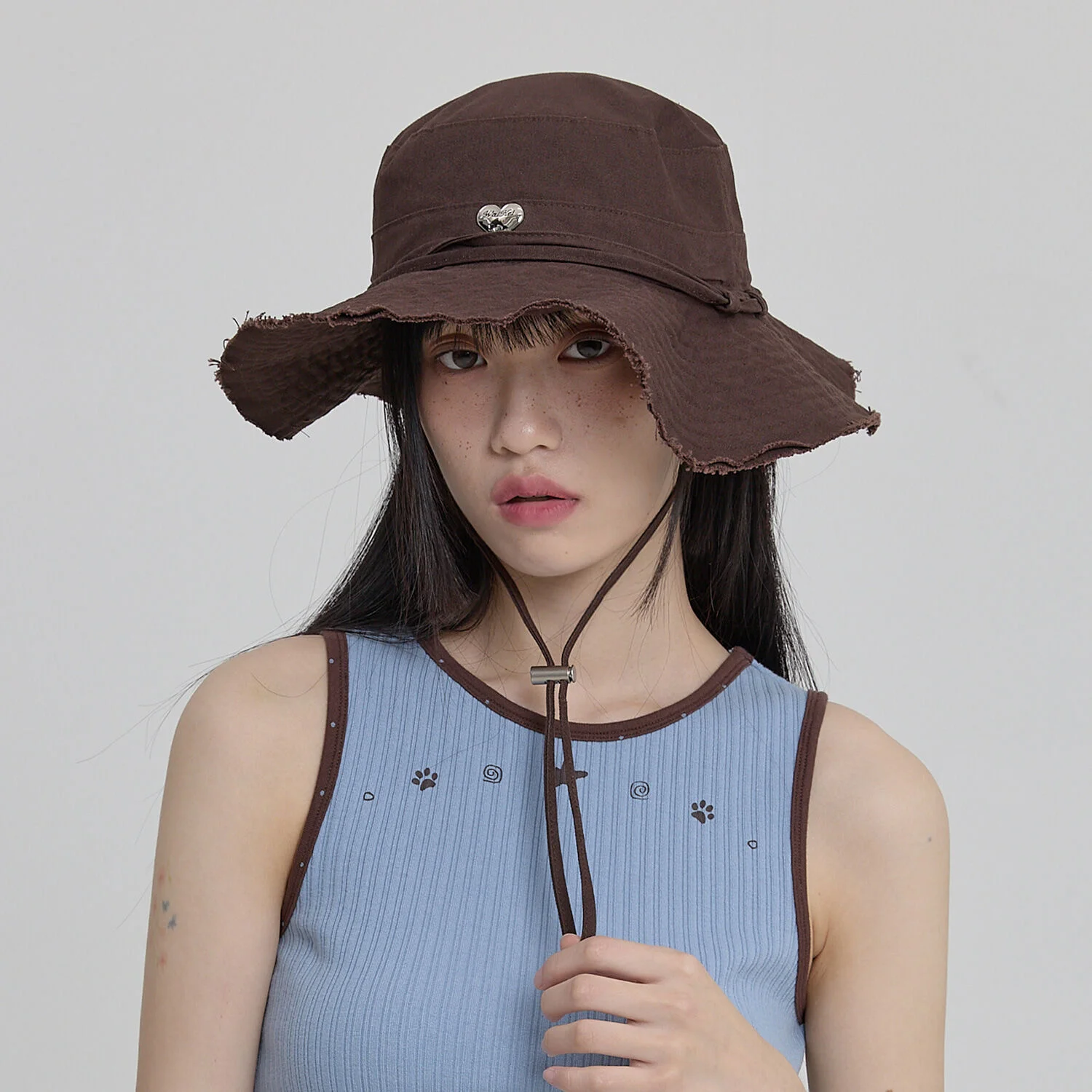 心形 海豚 Safari帽 啡色