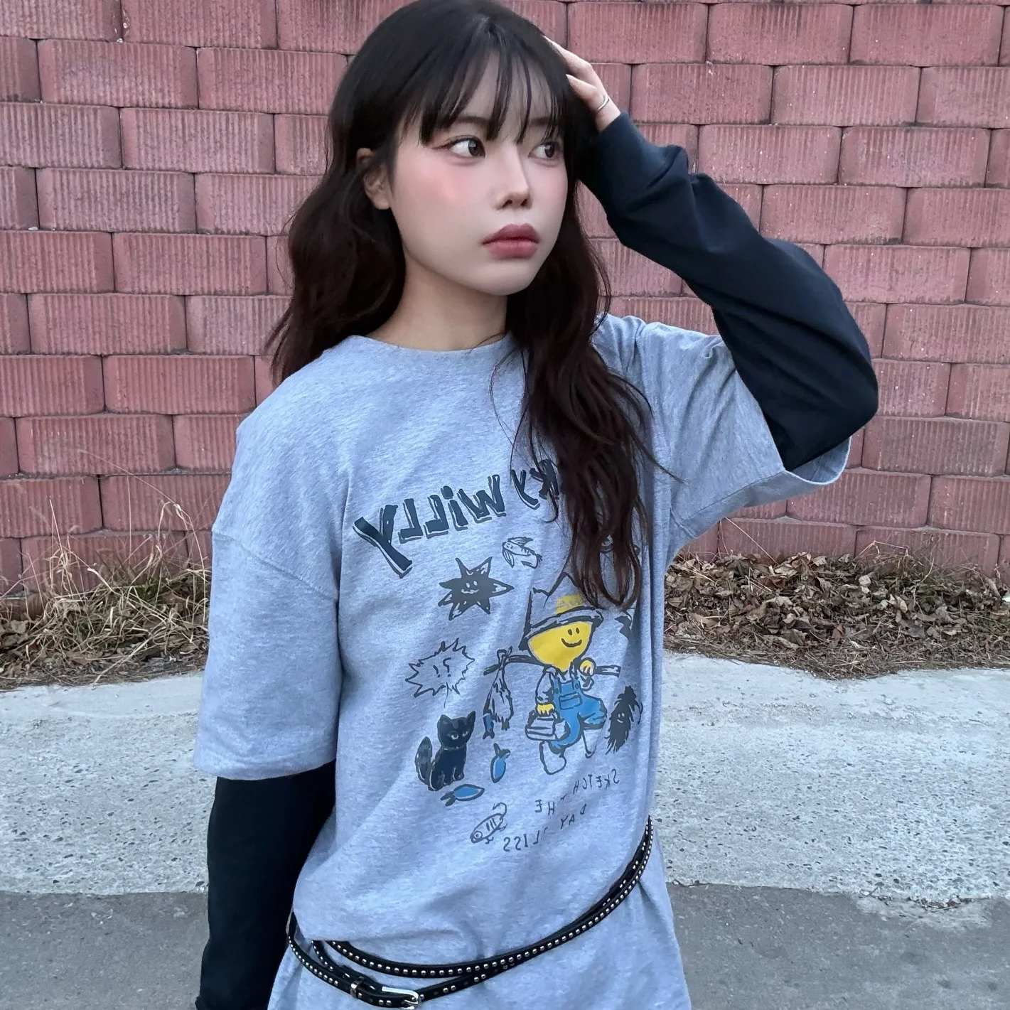 Kiki 層次 長袖 灰色