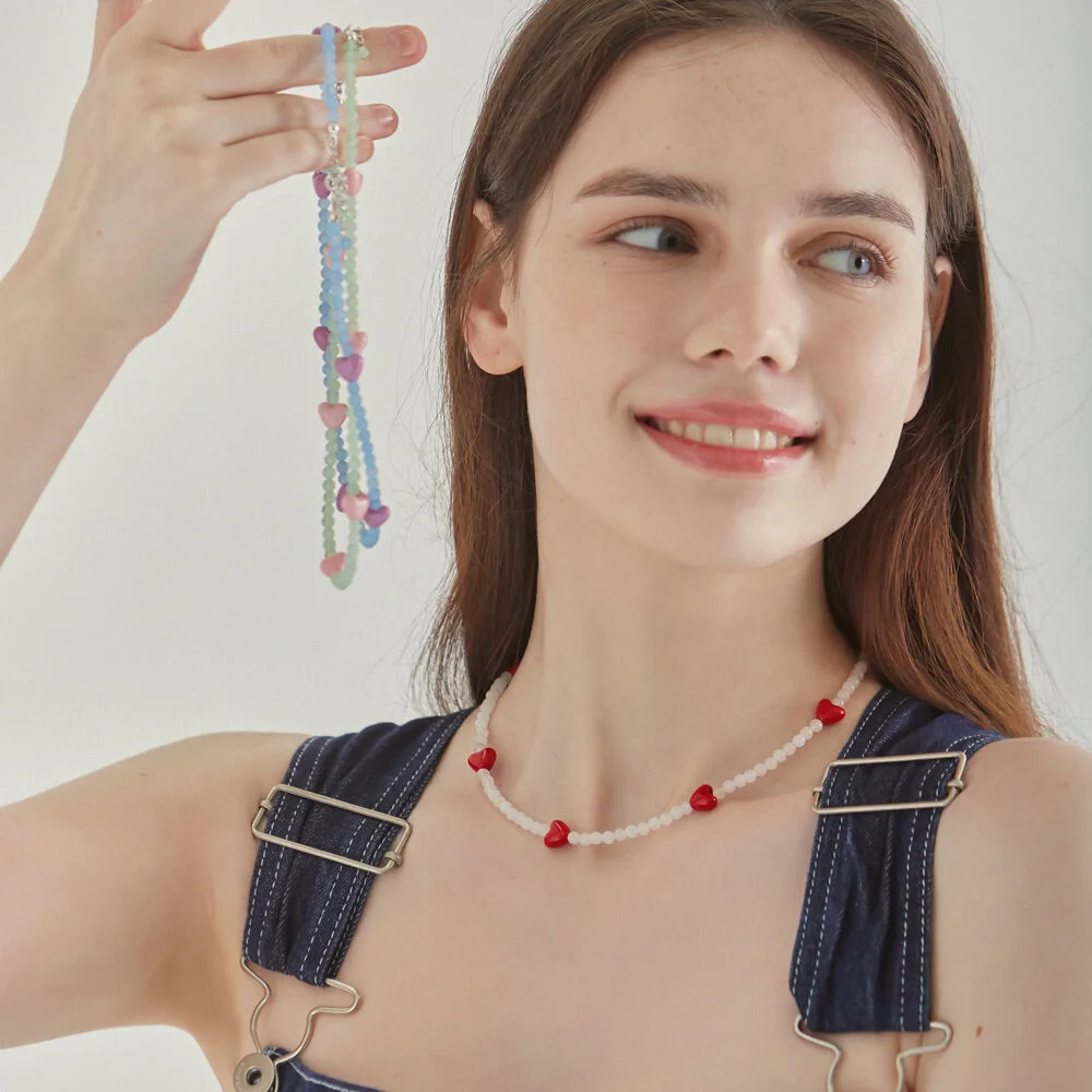 Heart Point Color Stone Necklace