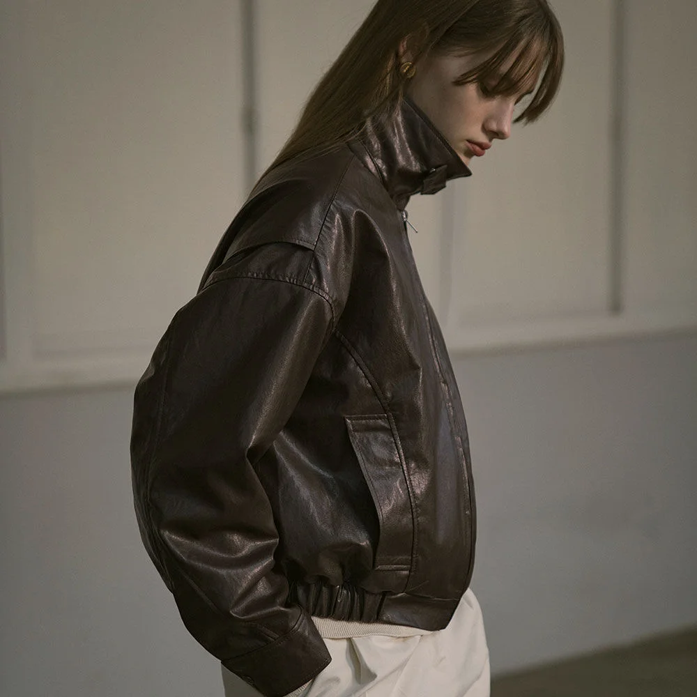 SIOT4075 Leather Bomber Jacket_Brown