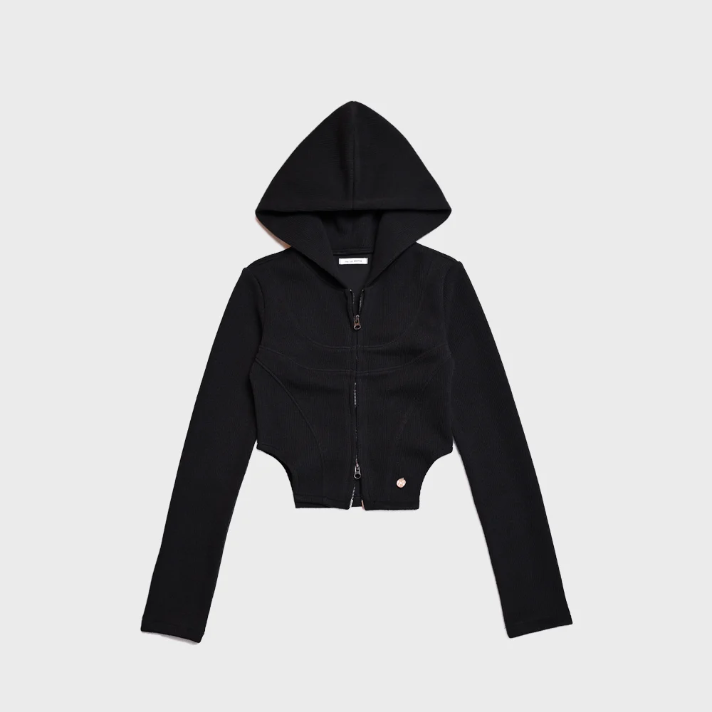 SWAN LAKE CROP 2WAY ZIP UP HOODY_BLACK