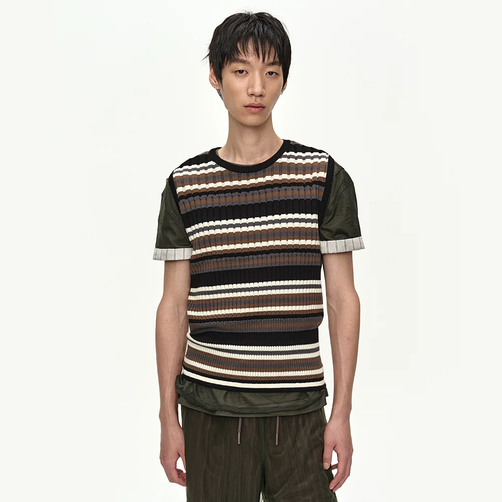 CONTRAST RIB SLEEVELESS atb1534m(BLACK/GREY/BROWN)