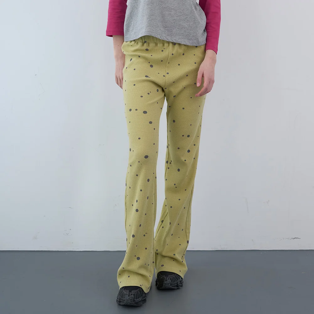 華夫格 Dotty 鬆緊帶 靴型 褲子 (Yellow)