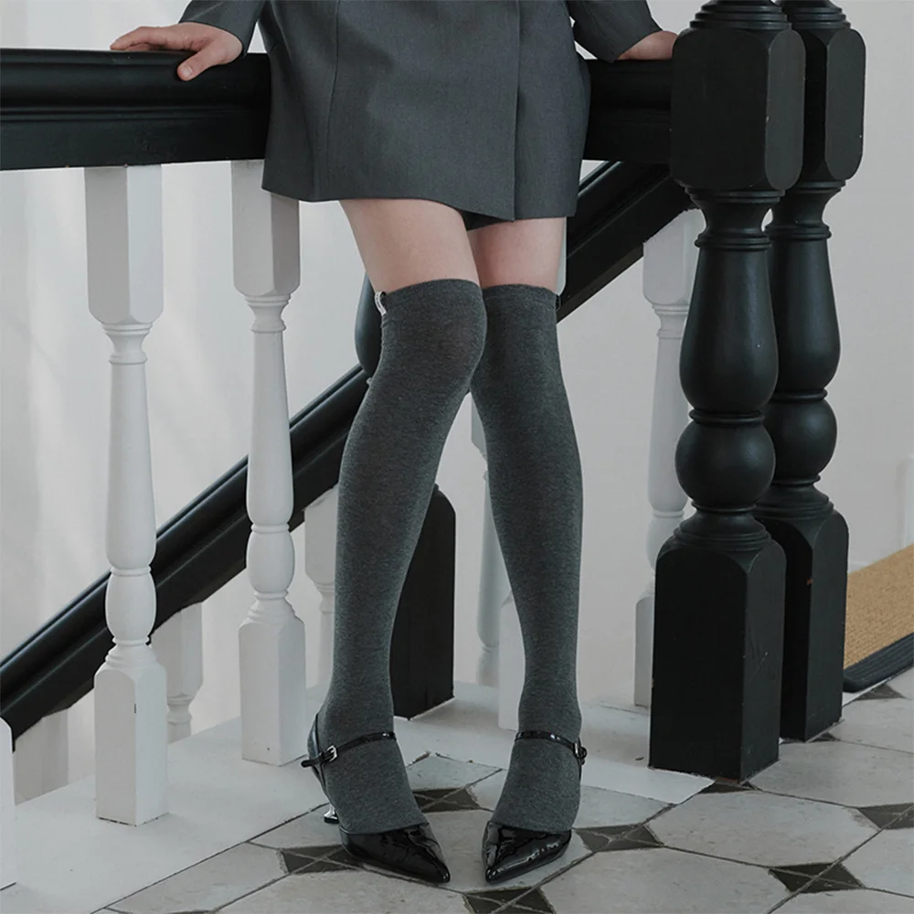 Knee High Labeled Socks - Grey, Black