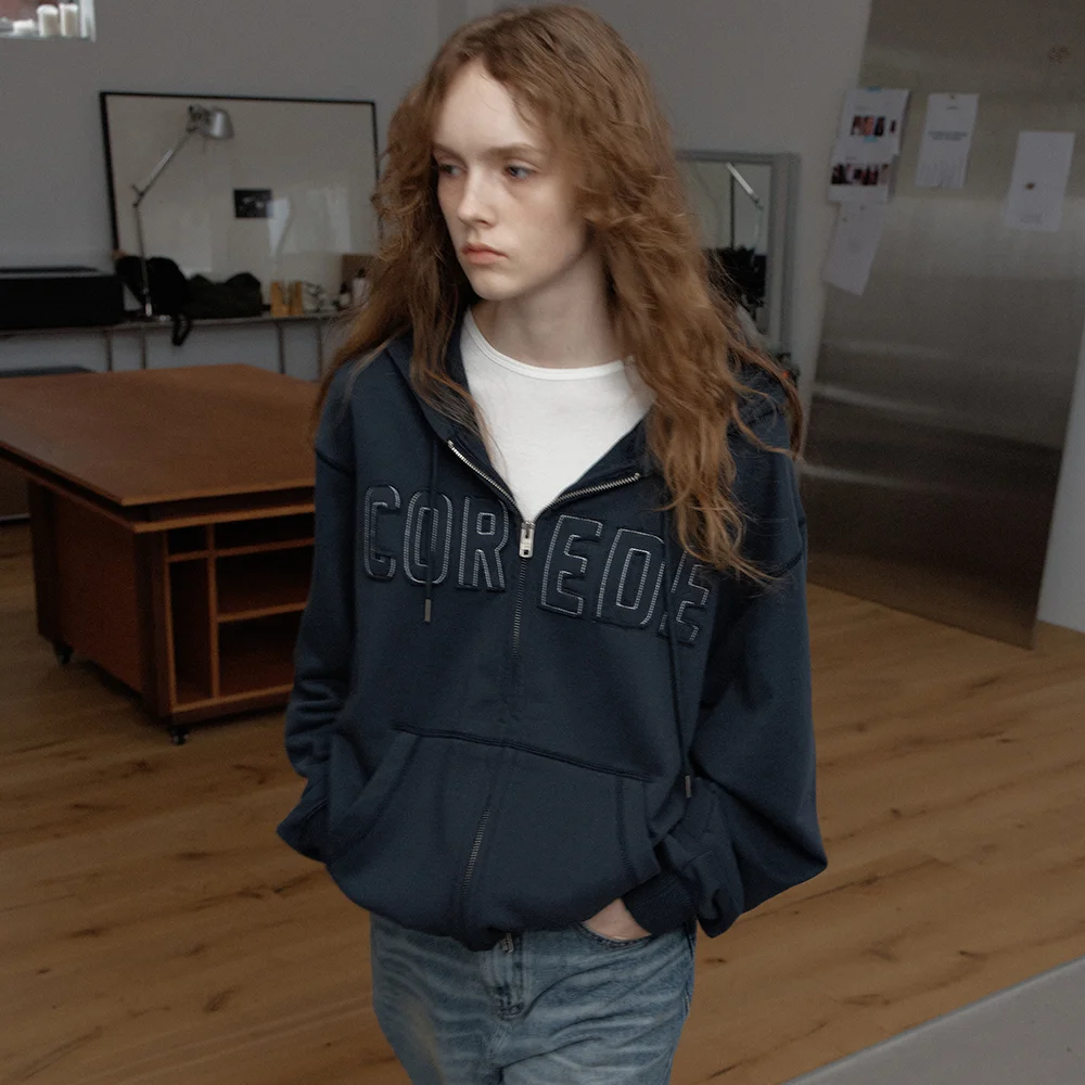 Core de logo hoodie zip-up (navy)