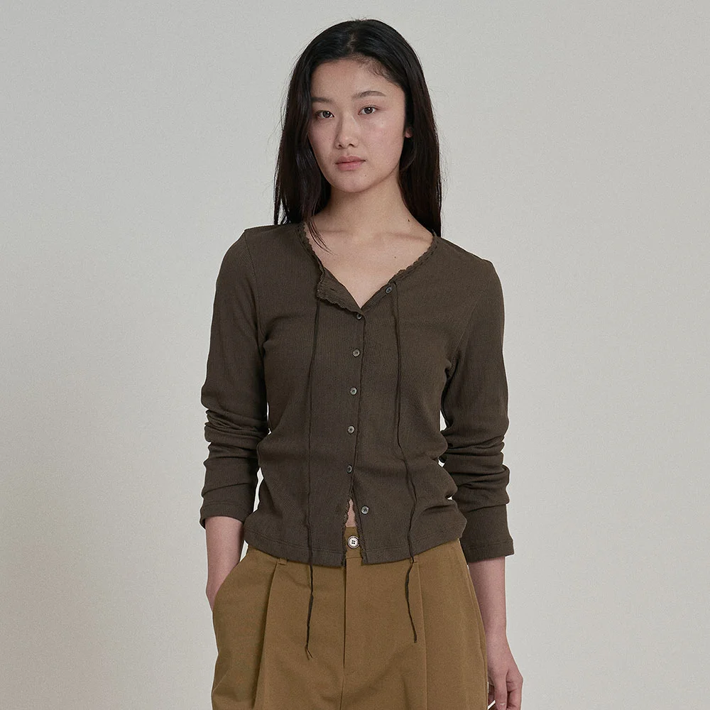 LACE BUTTON CARDIGAN (KHAKI)