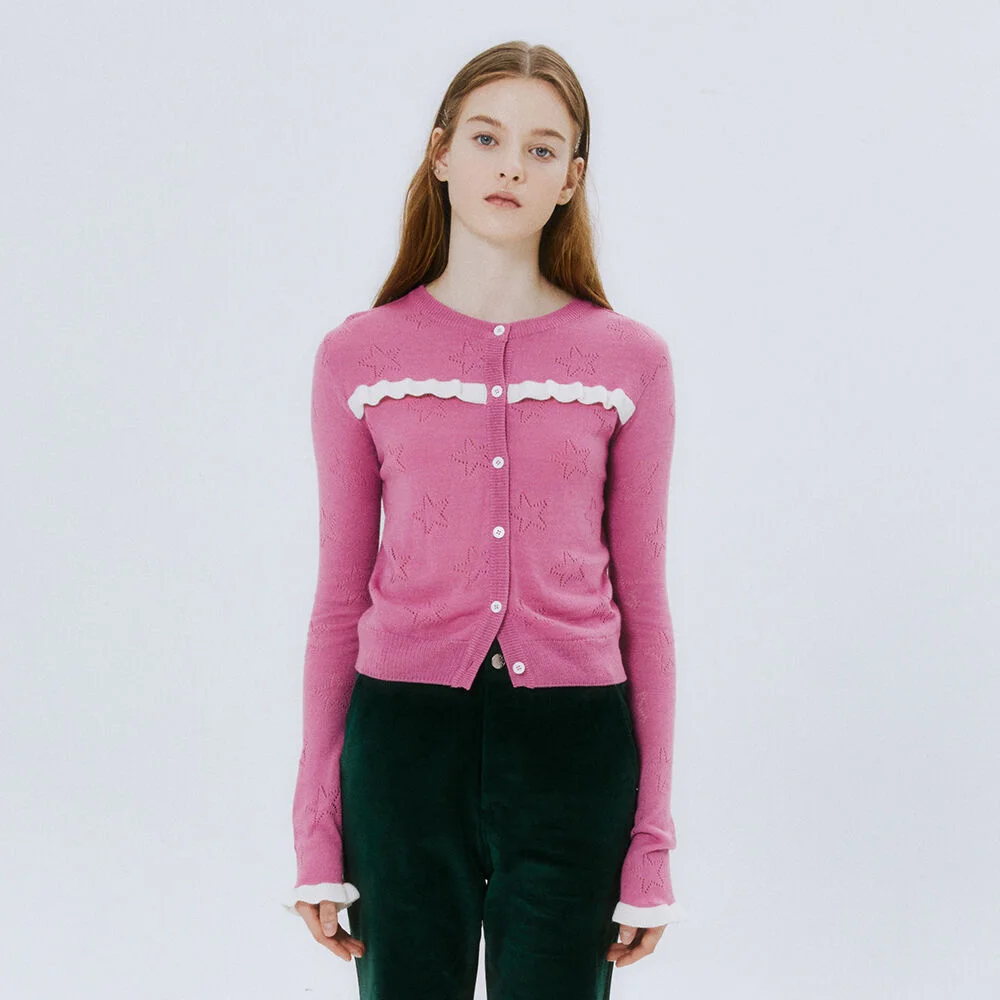STAR PUNCHING KNIT CARDIGAN (PINK)