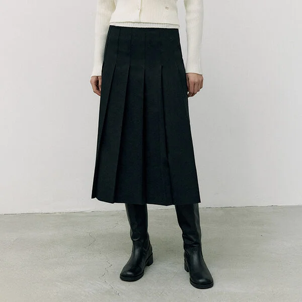 PLEATS LONG SKIRT BLACK