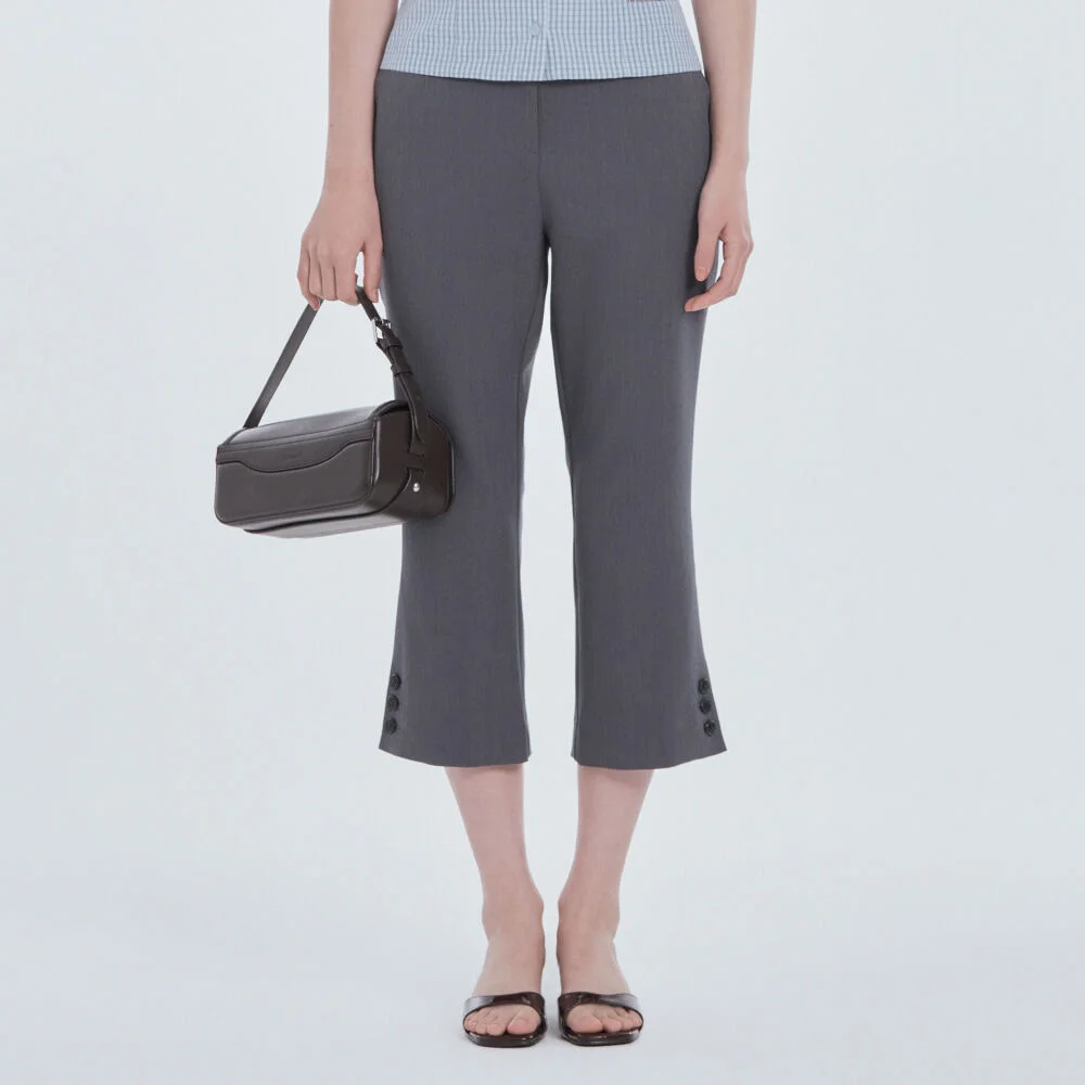 Emma Side Slit Button Capri Pants - Grey