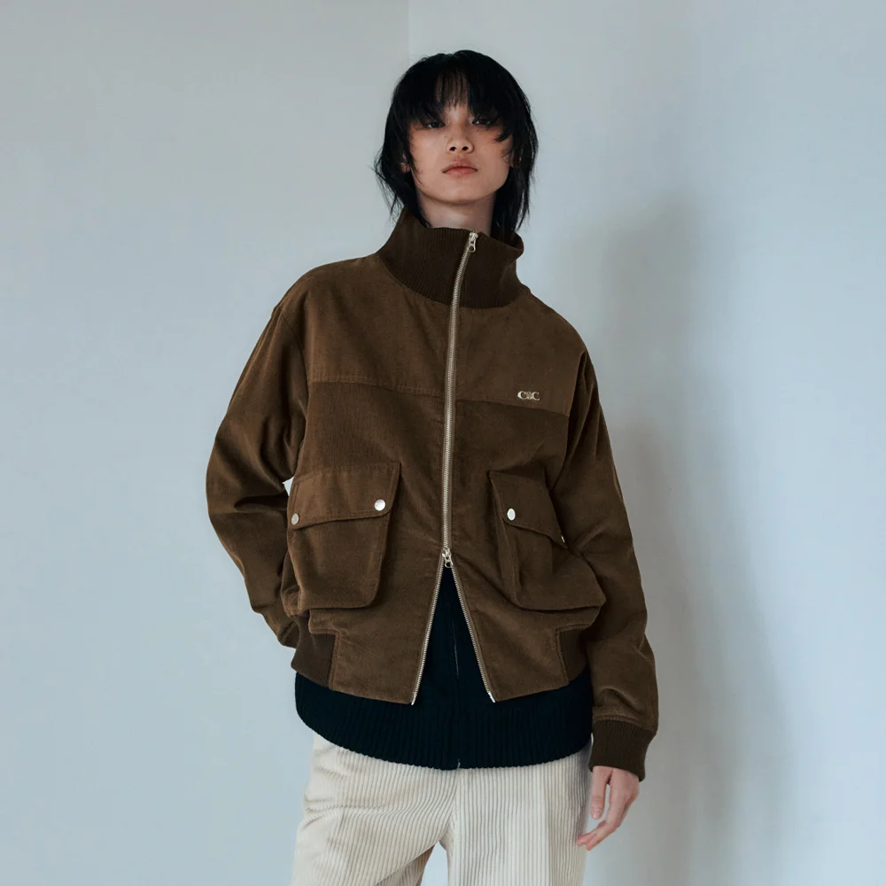外貼袋 燈芯絨 拉鏈