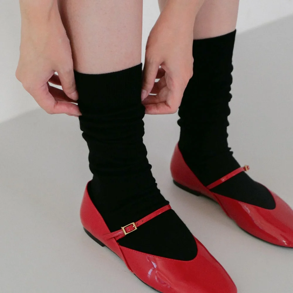 wool loose middle socks - black