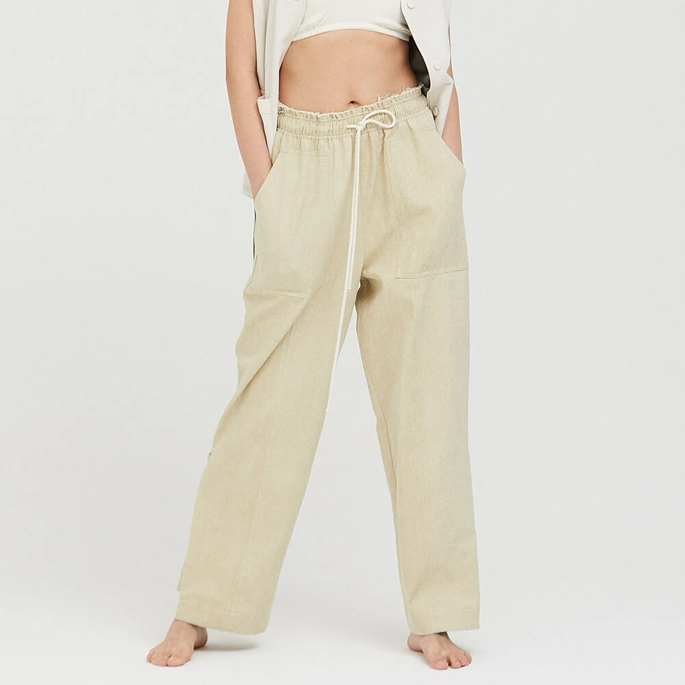 Hem-Zip Pigment Pants / Sand Yellow