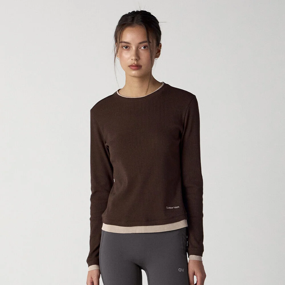 (W)LAYERED LONG SLEEVE TEE (BROWN)