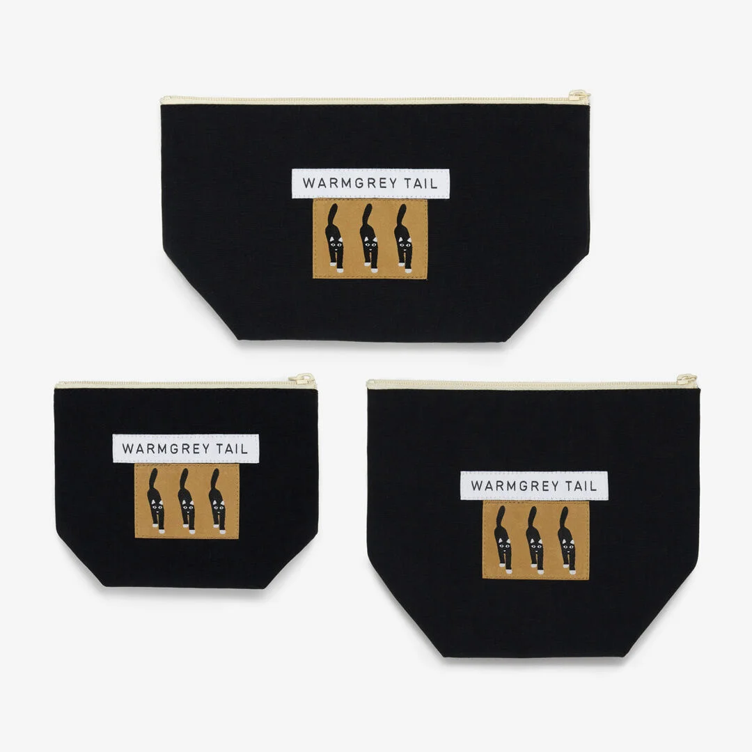 貓 Coming 標籤 Standing 化妝袋 - 黑色 (3size)