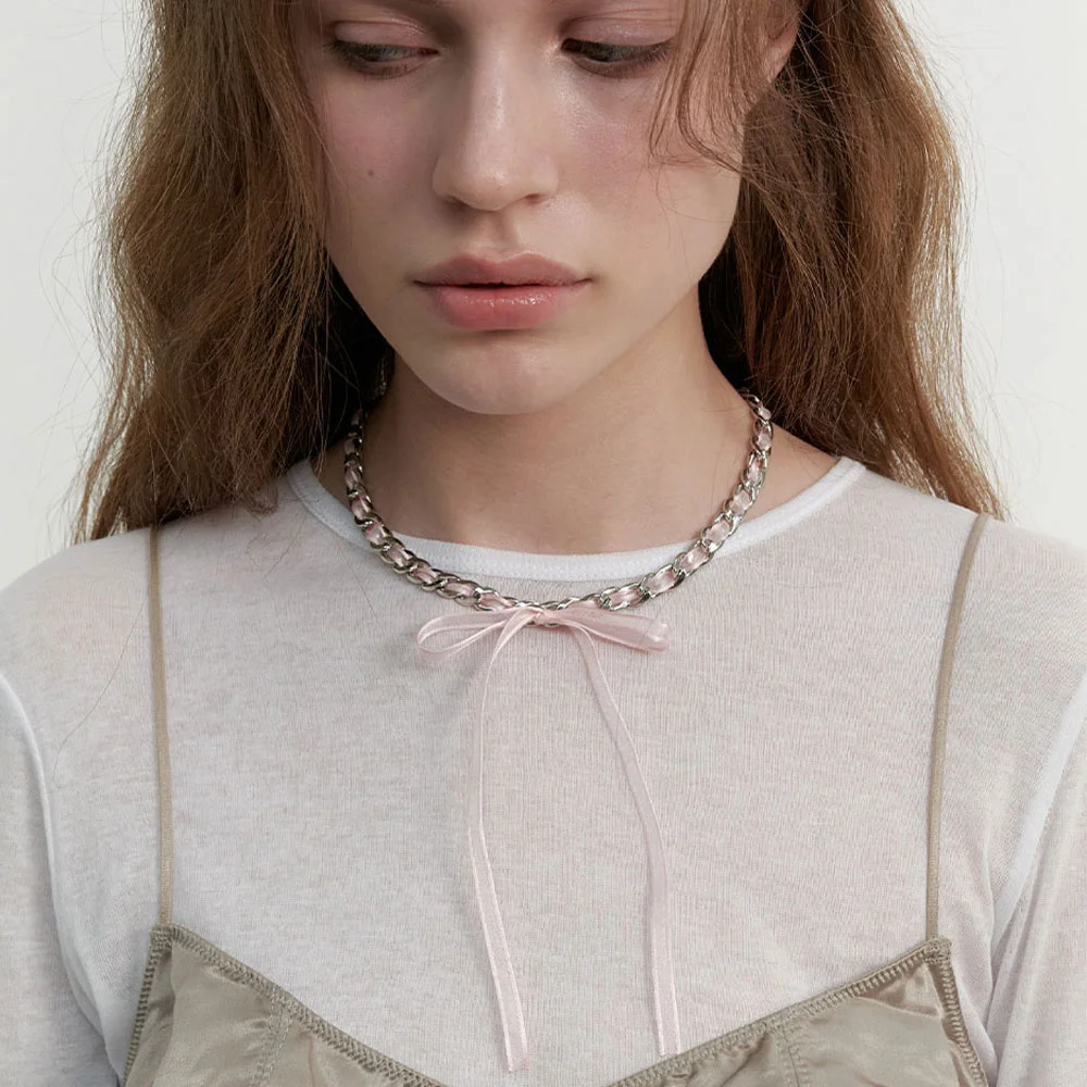 Bebe Sheer Ribbon Chain Necklace (L241MNK090)