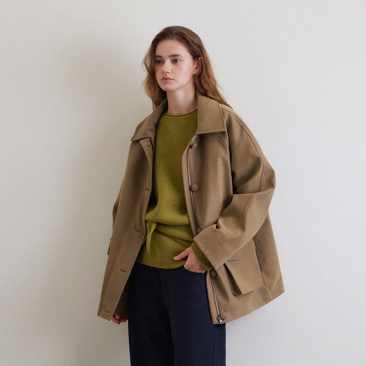 Encase 寬鬆版型 半 皮革 外套_Nubuck Beige