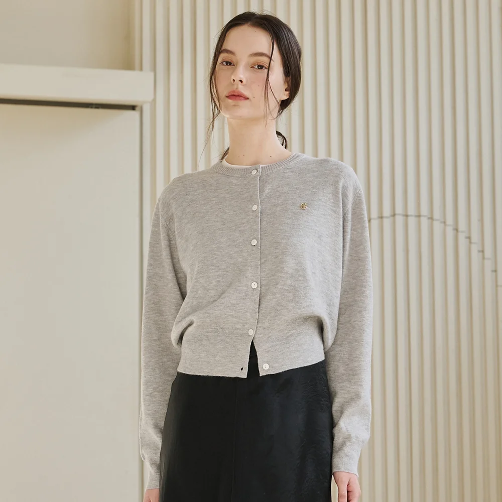 圓領 領 經典 開襟外套 - 麻花 灰色 / Round Neck Classic Cardigan - M. Gray